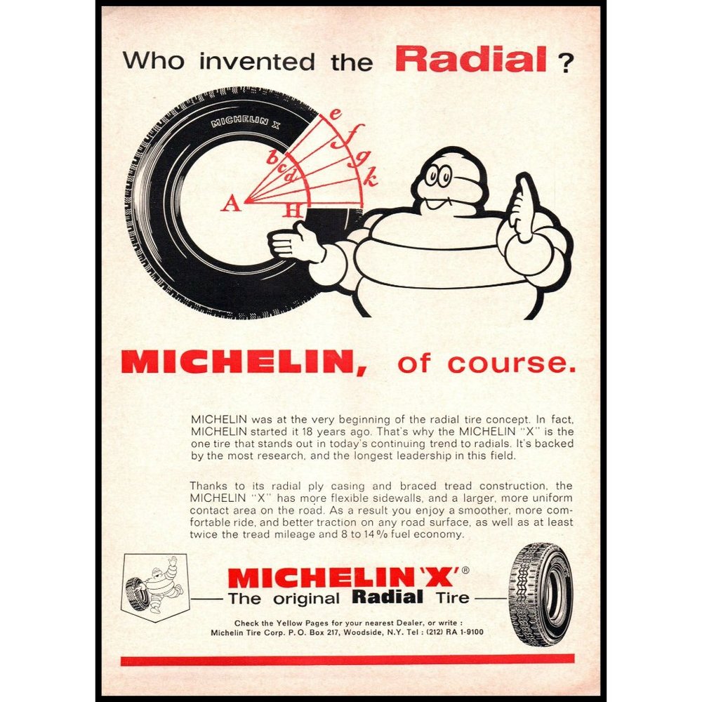 1966 Michelin X Radial Tire Vintage Print Ad Bibendum Man Geometry Wall Art